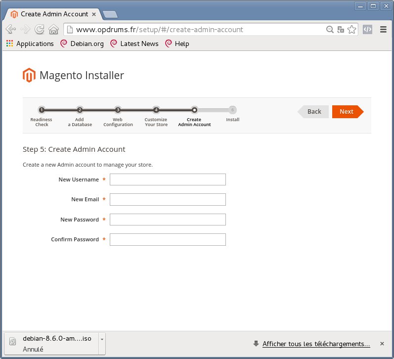 Magento 2.1 setup : Create Admin Account