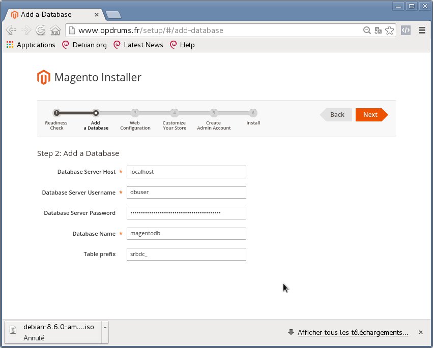 Magento 2.1 setup : Database screen
