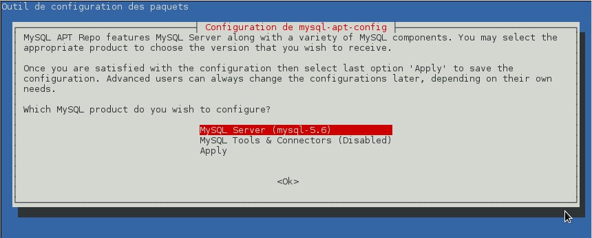 Ecran de l'Outil de configuration des paquets MySQL-apt-config